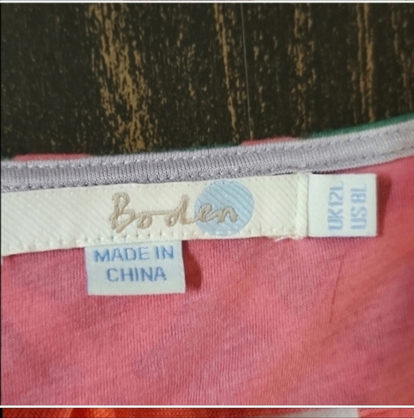 Boden Midi Dress Size US 8 L Viscose Pink Green Jersey Knit Ruching Career - Picture 6 of 7